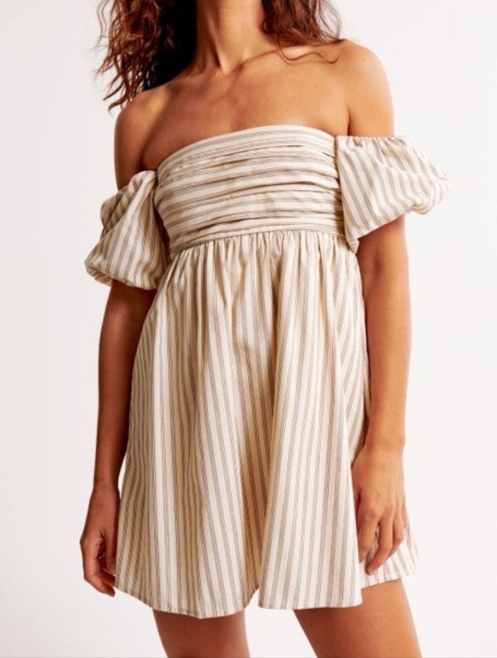 Abercrombie & Fitch Off-the-Shoulder Striped Poplin Romper Skort Dress, Size L